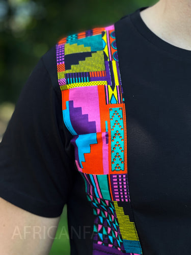 T-Shirt mit afrikanischem Druck - mehrfarbiges rosa Kente Reifen