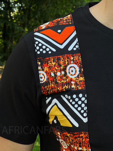 T-Shirt mit afrikanischem Druck - orange Bogolan-Reifen