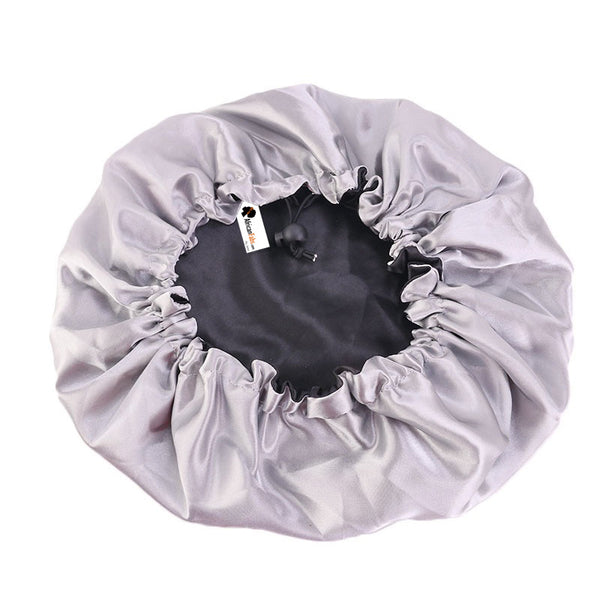 SATIN-SET - Schützen und bürsten Sie Ihr Haar - Schwarze Satin bonnet / Schlafhaube + Entwirrungsbürste  + Scrunchie