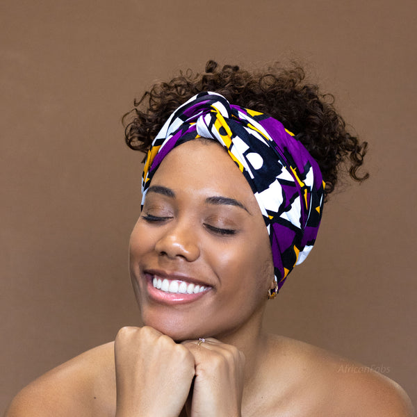Afrikanisches Kopftuch / headwrap - Lila Gelb Samakaka