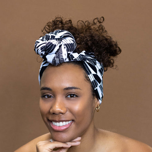 Afrikanisches Kopftuch / headwrap - Schwarz Weiss kente