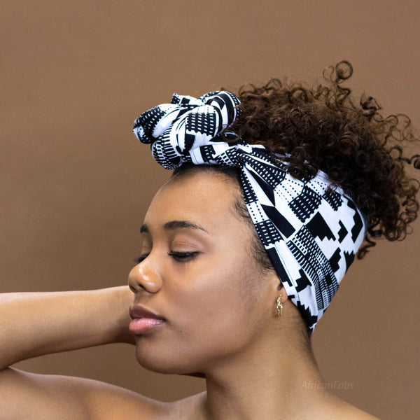 Afrikanisches Kopftuch / headwrap - Schwarz Weiss kente