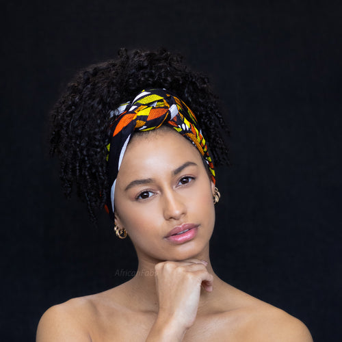 Afrikanisches Kopftuch / headwrap - Schwarz / Gelb sunburst