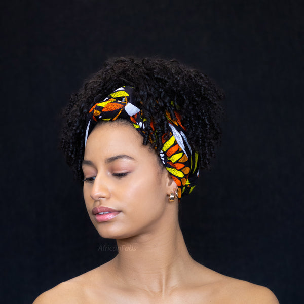 Afrikanisches Kopftuch / headwrap - Schwarz / Gelb sunburst
