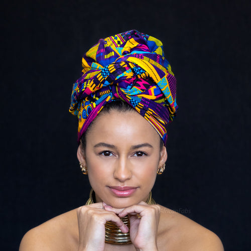 Afrikanisches Kopftuch / headwrap - Blau Multicolor kente