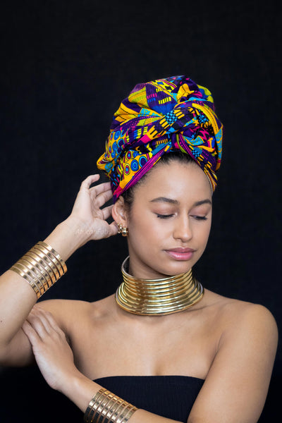 Afrikanisches Kopftuch / headwrap - Blau Multicolor kente