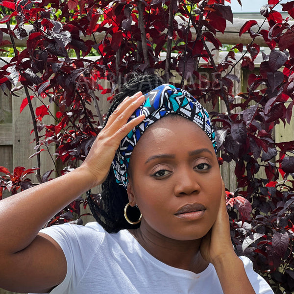 Afrikanisches Kopftuch / headwrap - Blau / Weiss