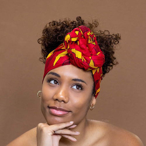 Afrikanisches Kopftuch / headwrap - Rot / Gelb sunburst