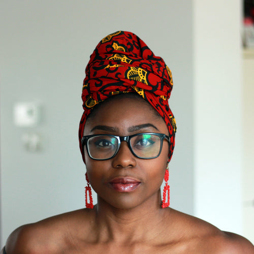 Afrikanisches Kopftuch / Vlisco headwrap - Rote / Gelbe branch