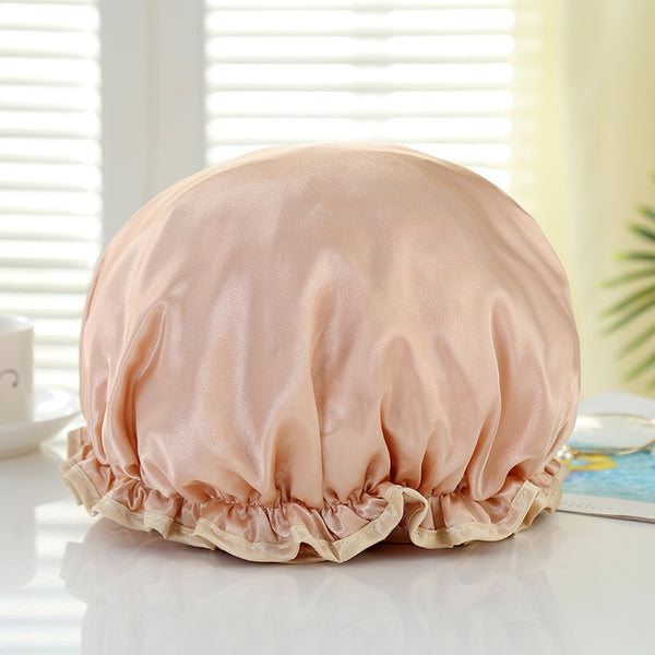 SATIN-SET - Schützen & Duschen - Kaki Satin bonnet / Schlafhaube + Duschhaube + Scrunchie