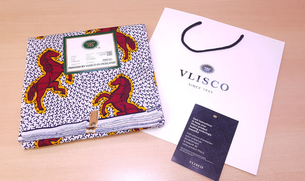 VLISCO Stoff Hollandais Afrikanischer Wax print - Weiss / Rote Jumping Horse