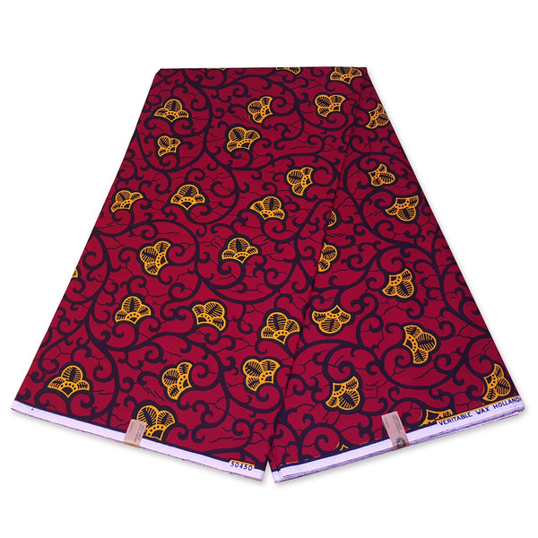 VLISCO Stoff Hollandais Afrikanischer Wax print - Rot / Gelbe Branch