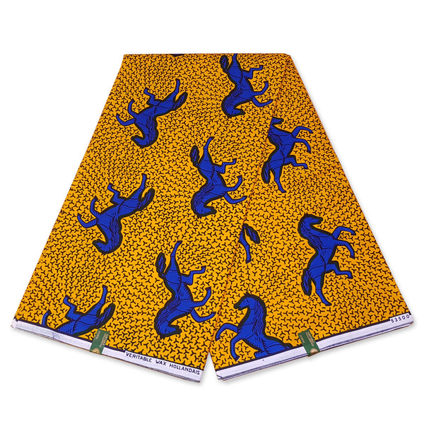 VLISCO Stoff Hollandais Afrikanischer Wax print - Gelb / Blaues Jumping Horse