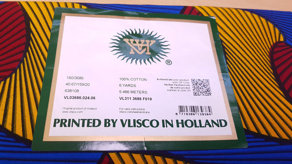 VLISCO Stoff Hollandais Afrikanischer Wax print - Rot / Gelb / Blaues Santana