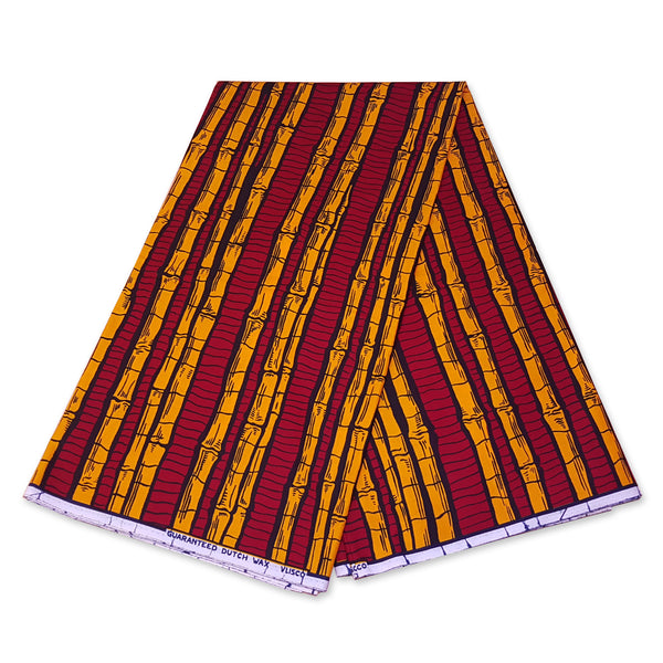 VLISCO Stoff Hollandais Afrikanischer Wax print - Rot / Gelbe Sugar Cane plant