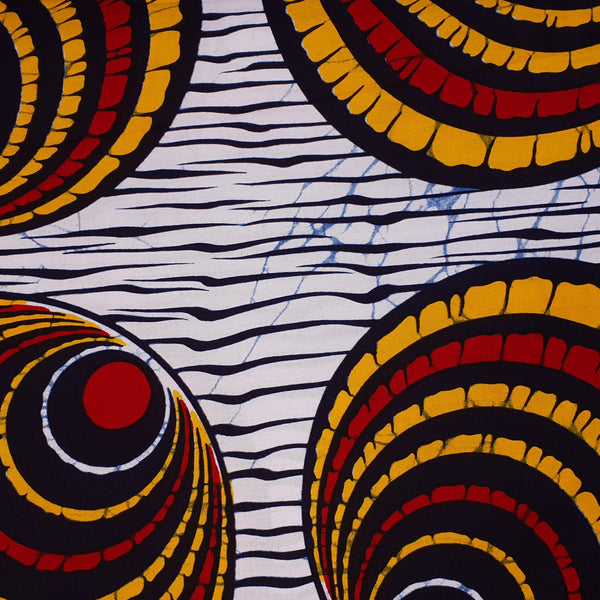 VLISCO Stoff Hollandais Afrikanischer Wax print - Weiss Rote Shells