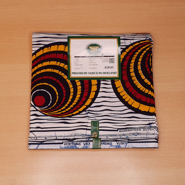 VLISCO Stoff Hollandais Afrikanischer Wax print - Weiss Rote Shells