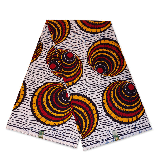 VLISCO Stoff Hollandais Afrikanischer Wax print - Weiss Rote Shells