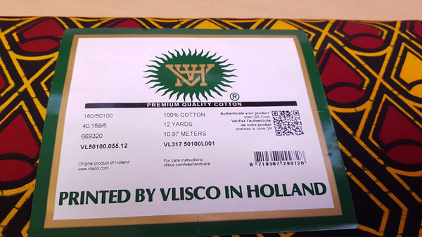 VLISCO Stoff Hollandais Afrikanischer Wax print - Rot / Gelbe Banga