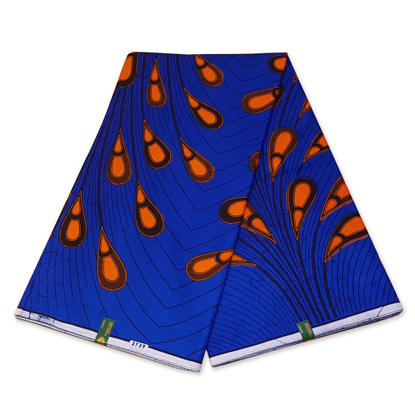 VLISCO Stoff Hollandais Afrikanischer Wax print - Blau / Orange Electric Bulb