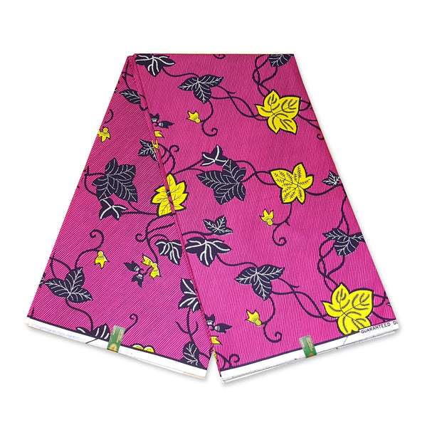 VLISCO Stoff Hollandais Afrikanischer Wax print - Rosa Gelbe flowertrail