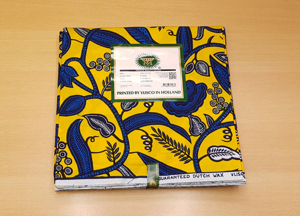 VLISCO Stoff Hollandais Afrikanischer Wax print - Gelb / Blaues leaftrail