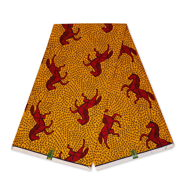 VLISCO Stoff Hollandais Afrikanischer Wax print - Gelb / Rote Jumping Horse
