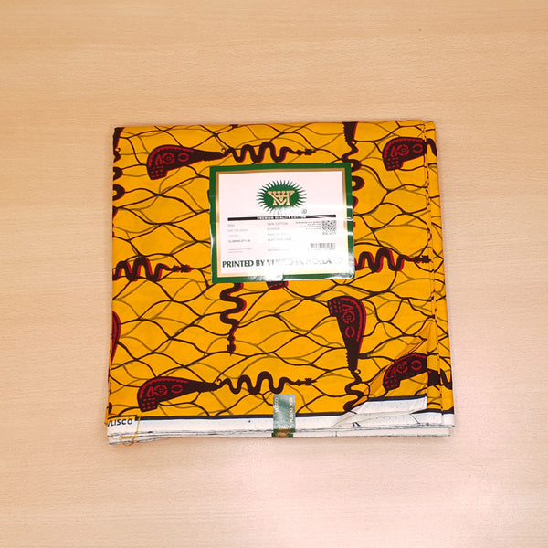 VLISCO Stoff Hollandais Afrikanischer Wax print - Gelb / Rote Bottle opener