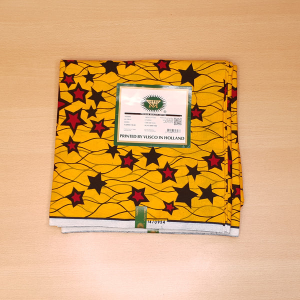 VLISCO Stoff Hollandais Afrikanischer Wax print - Gelb / Rote Stars
