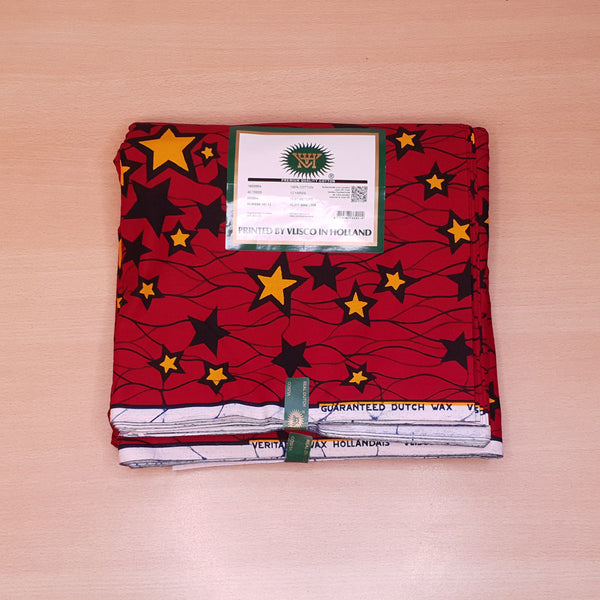 VLISCO Stoff Hollandais Afrikanischer Wax print - Rot / Gelbe Stars