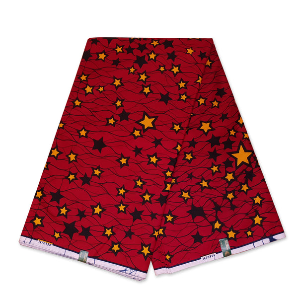 VLISCO Stoff Hollandais Afrikanischer Wax print - Rot / Gelbe Stars