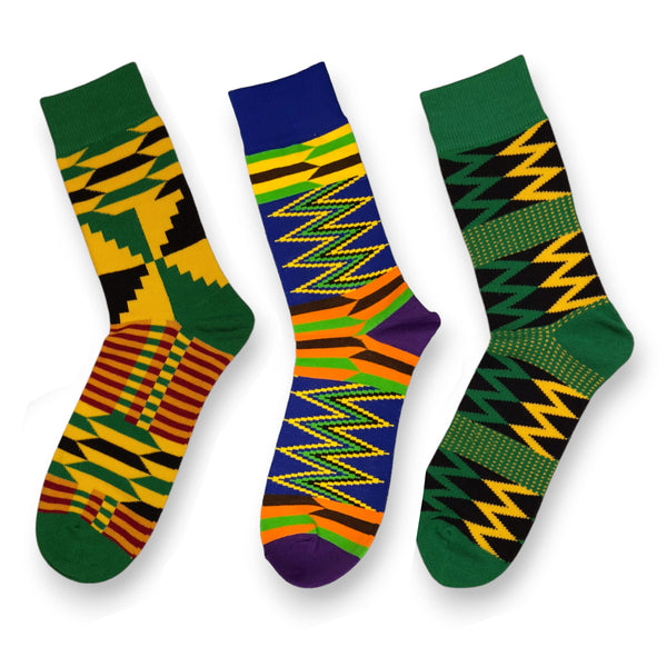 Afrikanische Socken / Afro-Socken - Satz mit 3 Paaren - Grün Kente KOFI