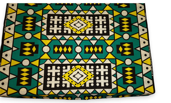 Afrikanischer Print Stoff - Türkis Gelb Samakaka / Samacaca (Angola) - 100% Baumwolle