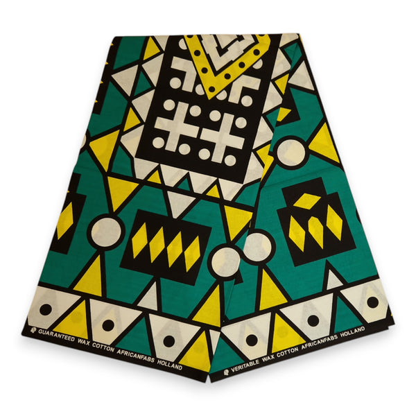 Afrikanischer Print Stoff - Türkis Gelb Samakaka / Samacaca (Angola) - 100% Baumwolle