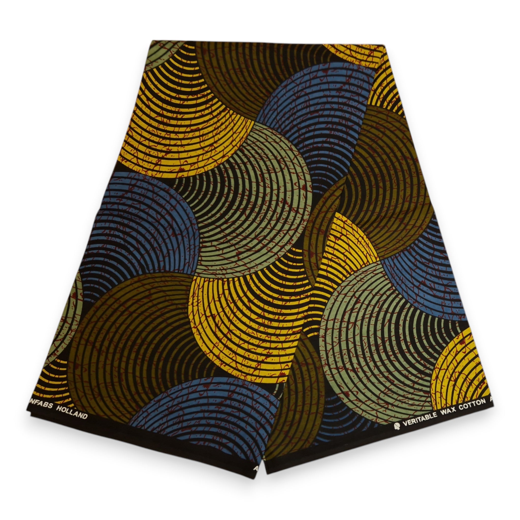 Afrikanischer Print Stoff – Grün, Blau und Gelb Concentric Circle Design – 100% Baumwolle