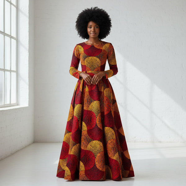 Afrikanischer Print Stoff - Rot und Gelb Concentric Circle Design - 100% Baumwolle