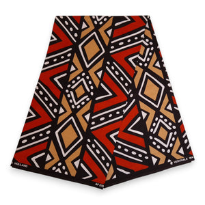 Afrikanischer Print Stoff - Rot und Beige Bogolan - 100% Baumwolle