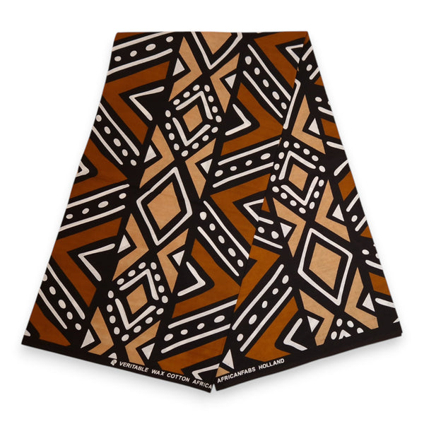 Afrikanischer Print Stoff - Braun und Beige Bogolan - 100% Baumwolle