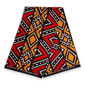 Afrikanischer Print Stoff - Rot und Orange Bogolan - 100% Baumwolle