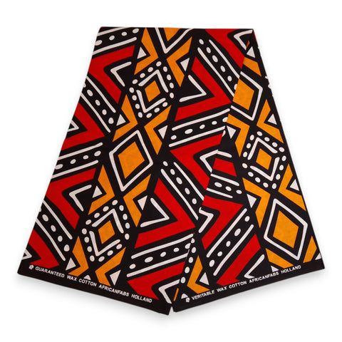 Afrikanischer Print Stoff - Rot und Orange Bogolan - 100% Baumwolle