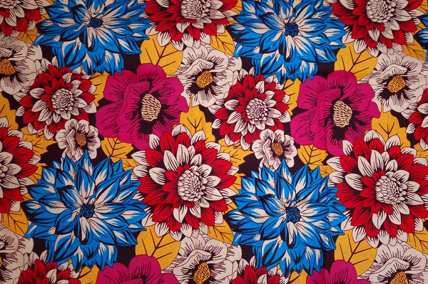 Afrikanischer Print Stoff - Rot und Blau Flowers - 100% Baumwolle