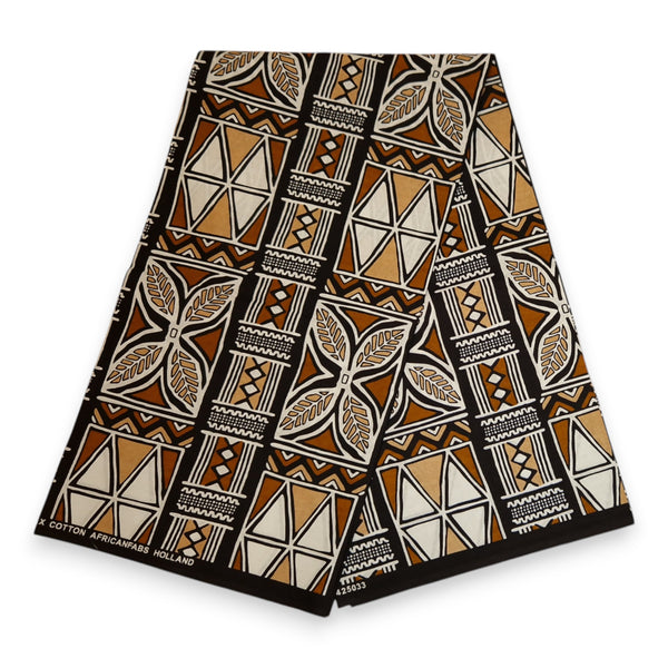 Afrikanischer Print Stoff - Braun und Weiß Bogolan Symbols - 100% Baumwolle
