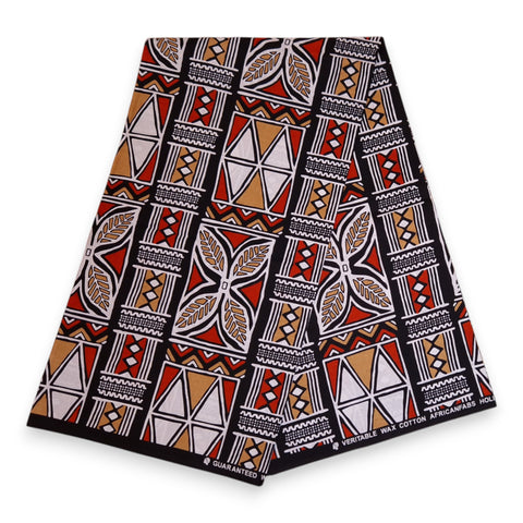Afrikanischer Print Stoff - Rot und Beige Bogolan Symbols - 100% Baumwolle