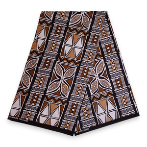 Afrikanischer Print Stoff - Dunkelbraun und Weiß Bogolan Symbols - 100% Baumwolle