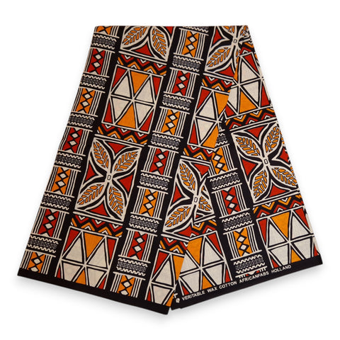 Afrikanischer Print Stoff - Rot und Orange Bogolan Symbols - 100% Baumwolle