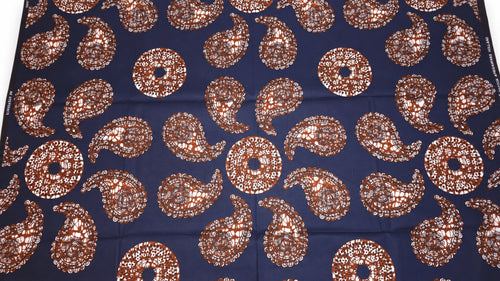 Afrikanischer Wax Print Stoff - Blau Braun Navy Paisley Sun - 100% Baumwolle