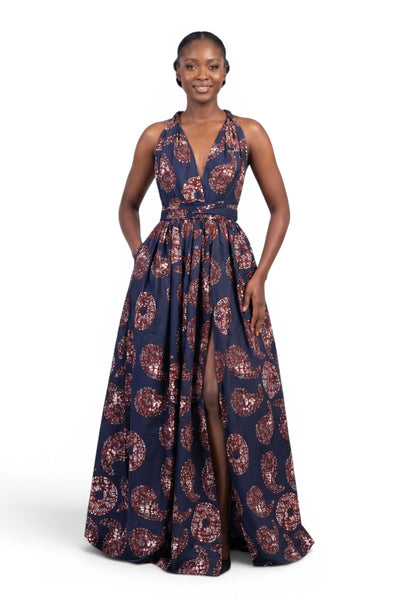 Afrikanischer Wax Print Stoff - Blau Braun Navy Paisley Sun - 100% Baumwolle