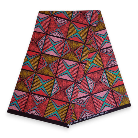 Afrikanischer Print Stoff - Rosa und Olivgrün African Prism - 100% Baumwolle