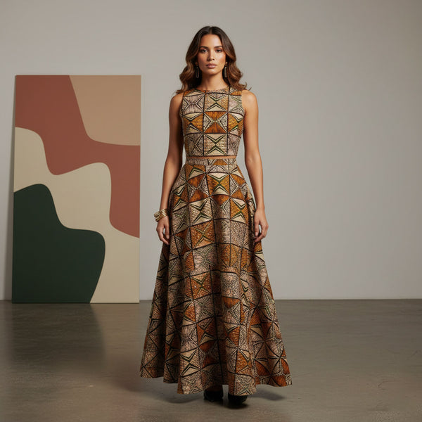 Afrikanischer Print Stoff - Orange und Olivgrün African Prism - 100% Baumwolle