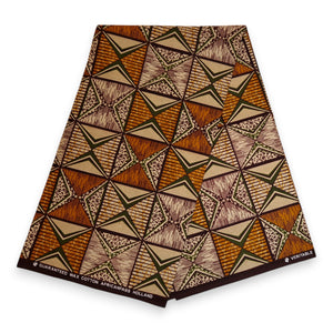 Afrikanischer Print Stoff - Orange und Olivgrün African Prism - 100% Baumwolle